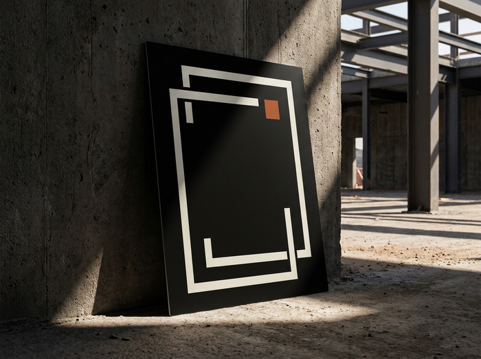 Custom aluminum jobsite sign leaning against a concrete wall
