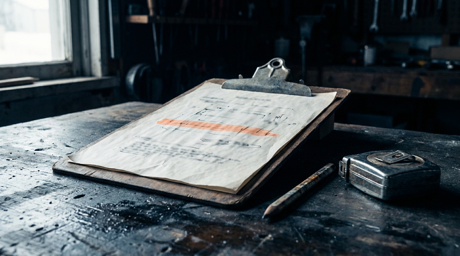 Growth audit checklist on a clipboard on a workshop table